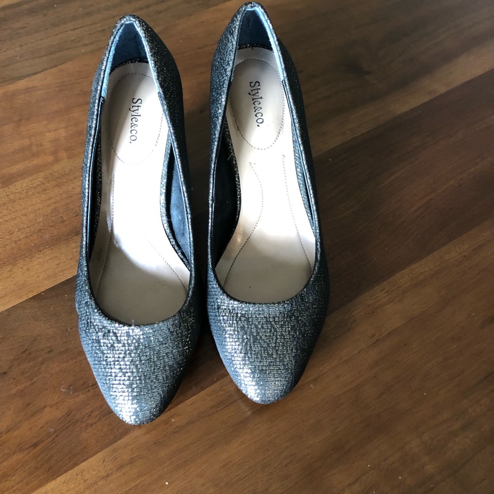 Gold and black pumps